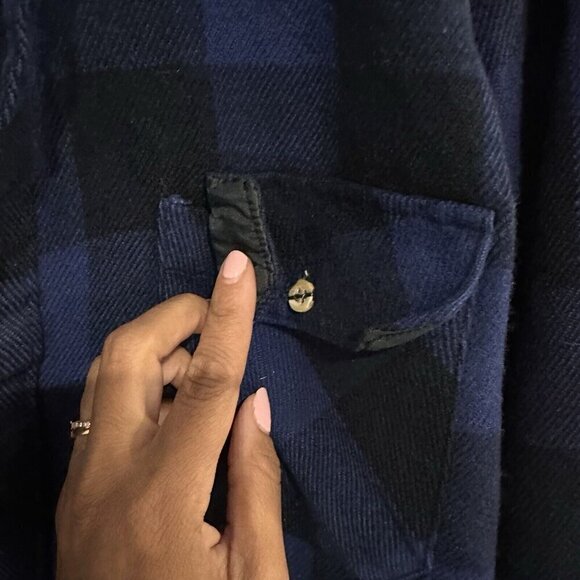 Vintage 80s Woodland Wool Blend Men’s Large Plaid Flannel Shirt Blue Button Up - Picture 5 of 6